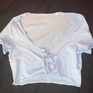 Baby blue tie front PacSun cropped top